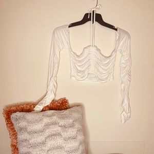 Cropped White Ruched Top
